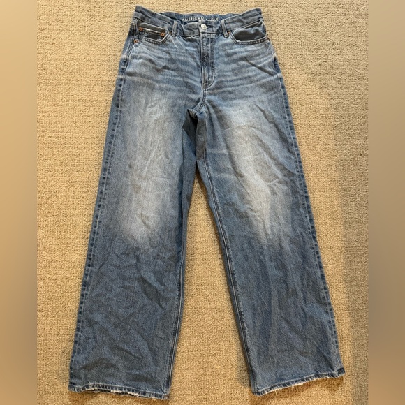 American Eagle Outfitters Curvy Blue Baggy Straight Super High Rise Jeans - Picture 2 of 5